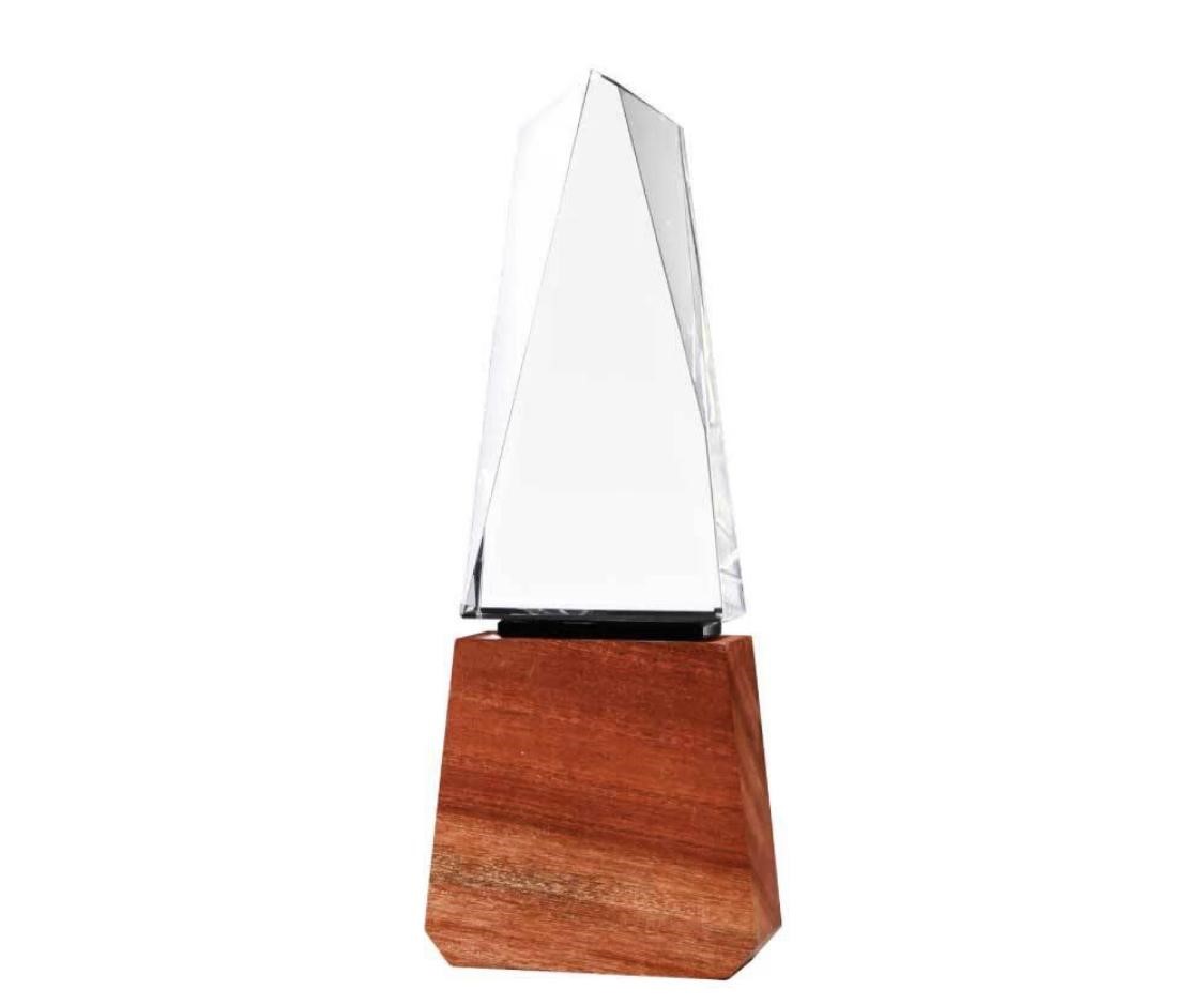 Tower Shaped Crystal Awards with Wooden Base