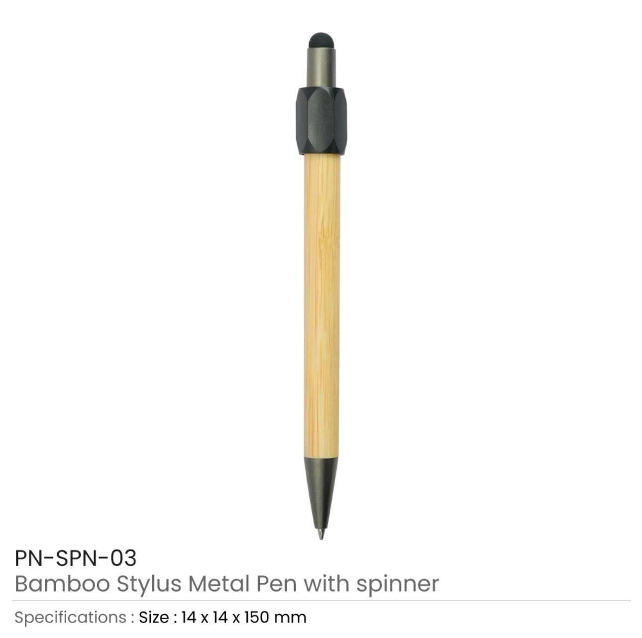 Bamboo stylus metal pen with spinner (PN-SPN-03), shown upright against a white background