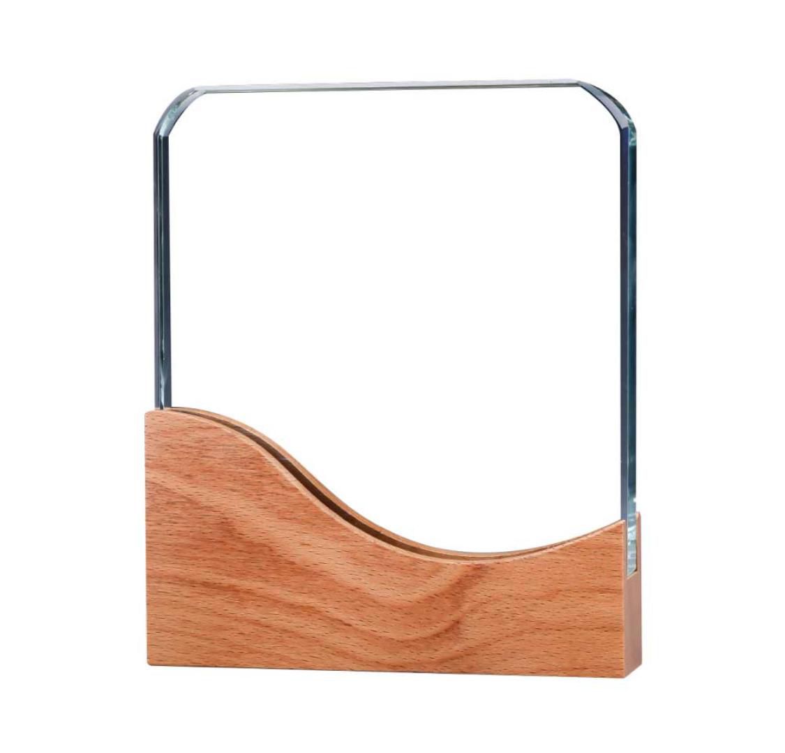 Square Crystal Awards with Wooden Base