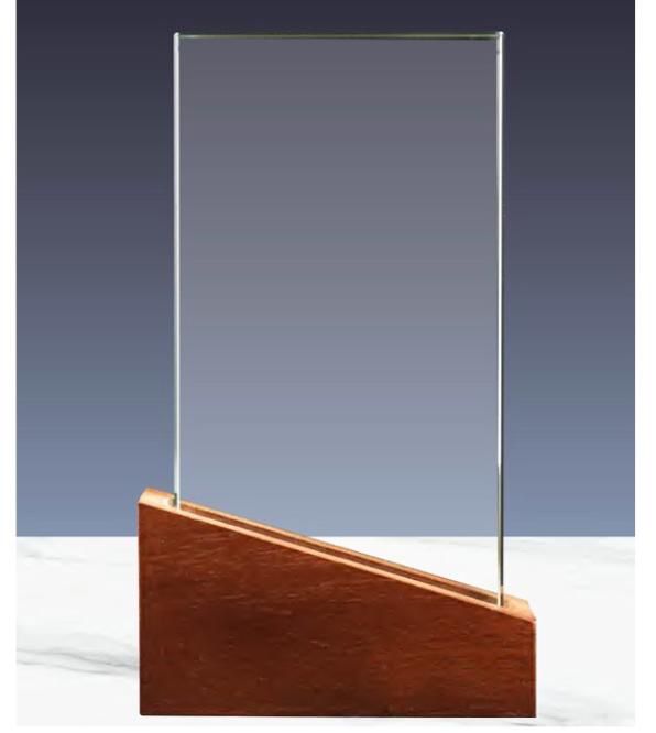 Crystal Awards with Wood Base in Black Hardboard Box
