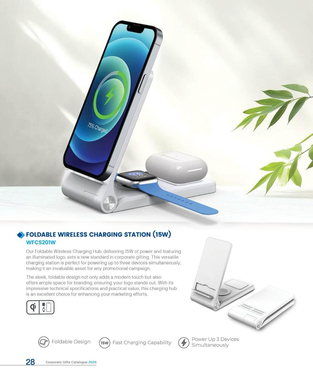 Foldable Wireless Charging Station 15W and Light-up Logo