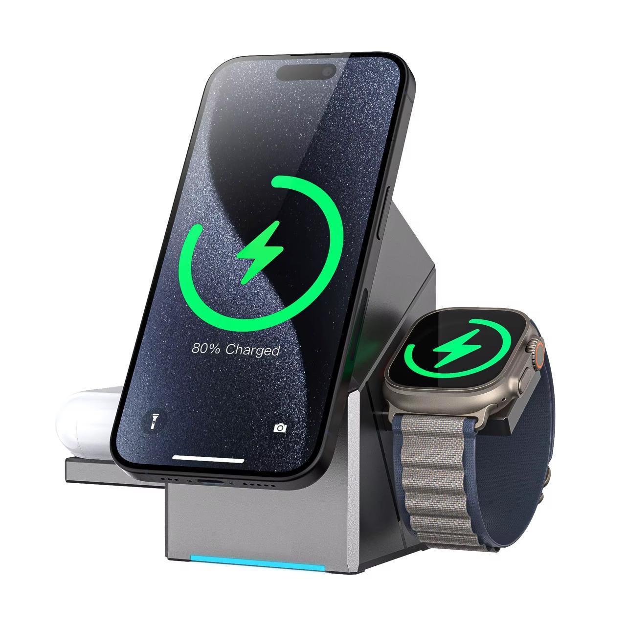 3 in 1 Wireless Charger with Auto Rotating Dock