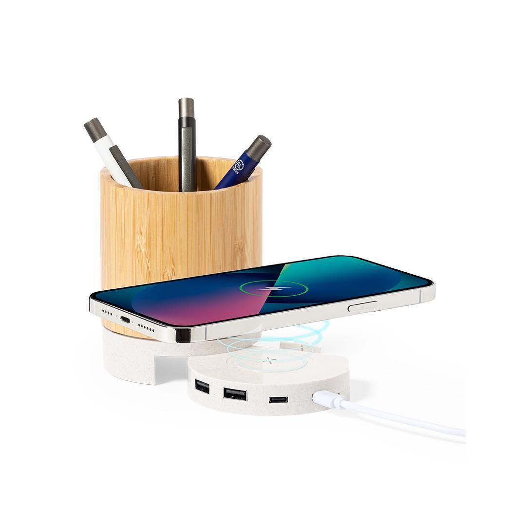 Bamboo Pen Holder with 15W Wireless Charger
