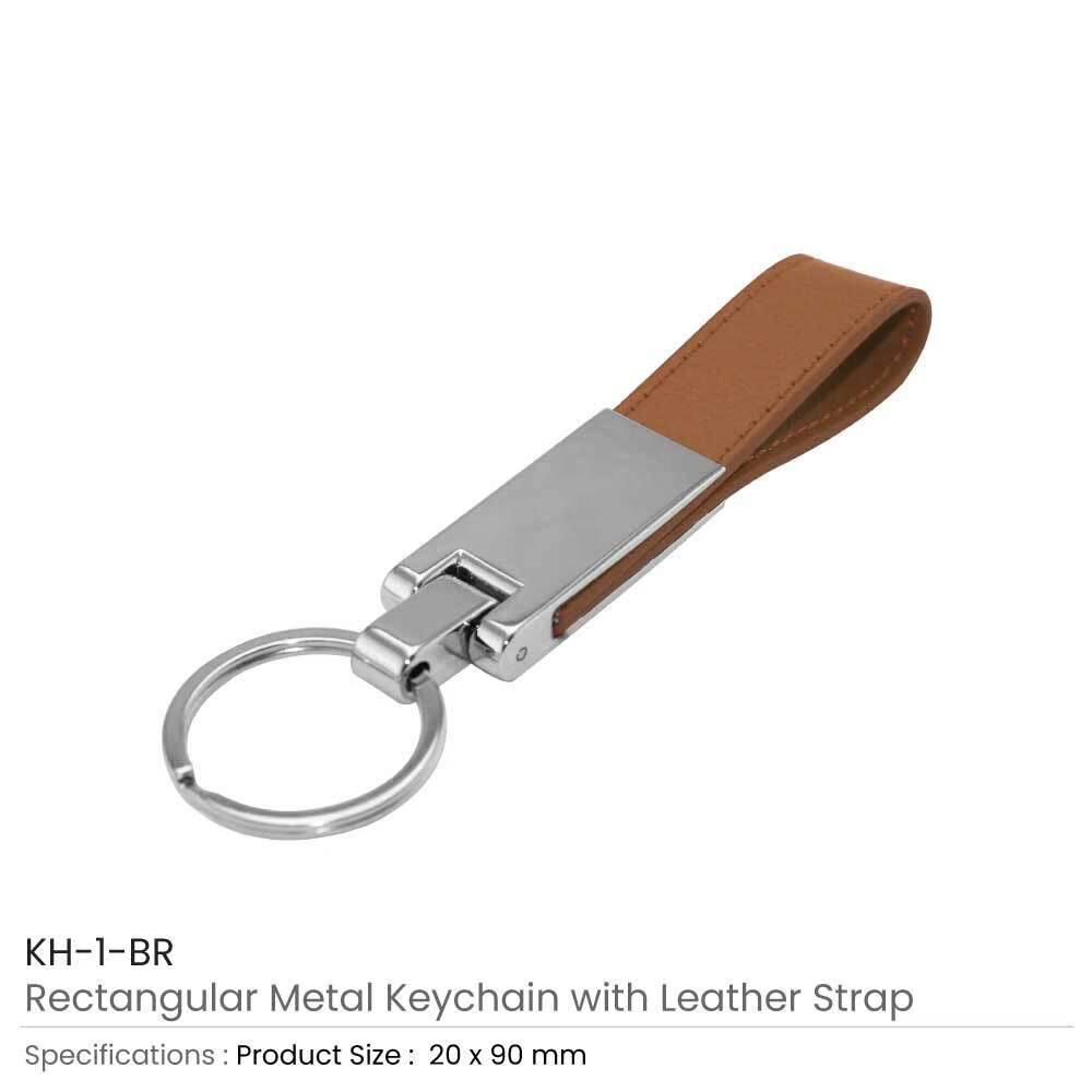 Metal Keychain With Leather Strap