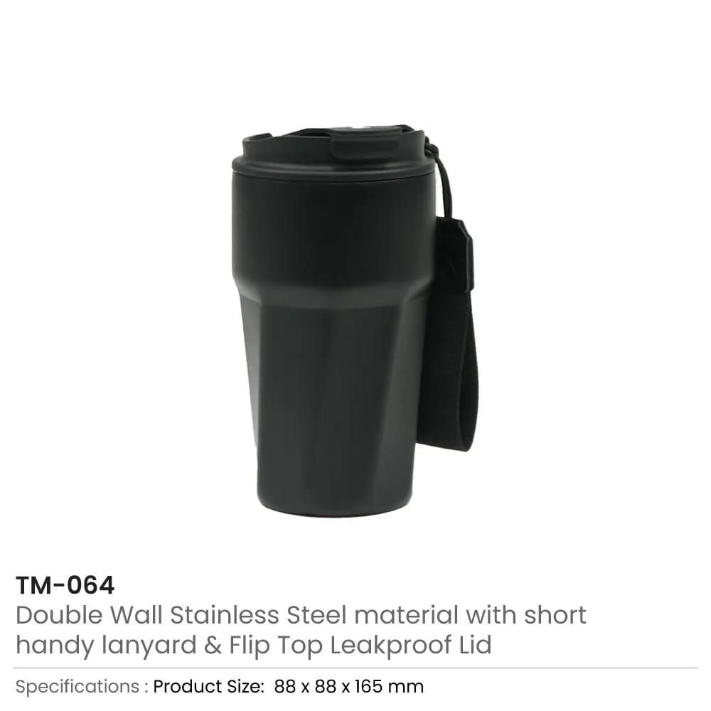 Tumblers with Lanyard in Double Wall Stainless Steel 480ml