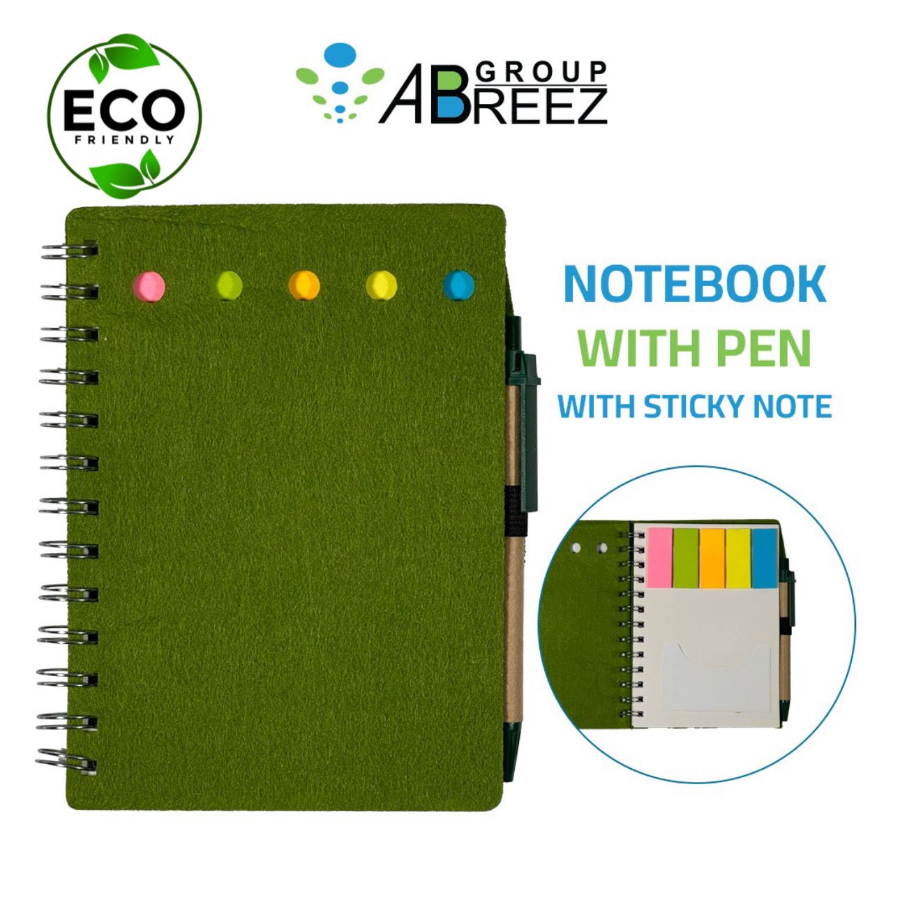 Eco-friendly Notebook Set with a Pen and Sticky Notes