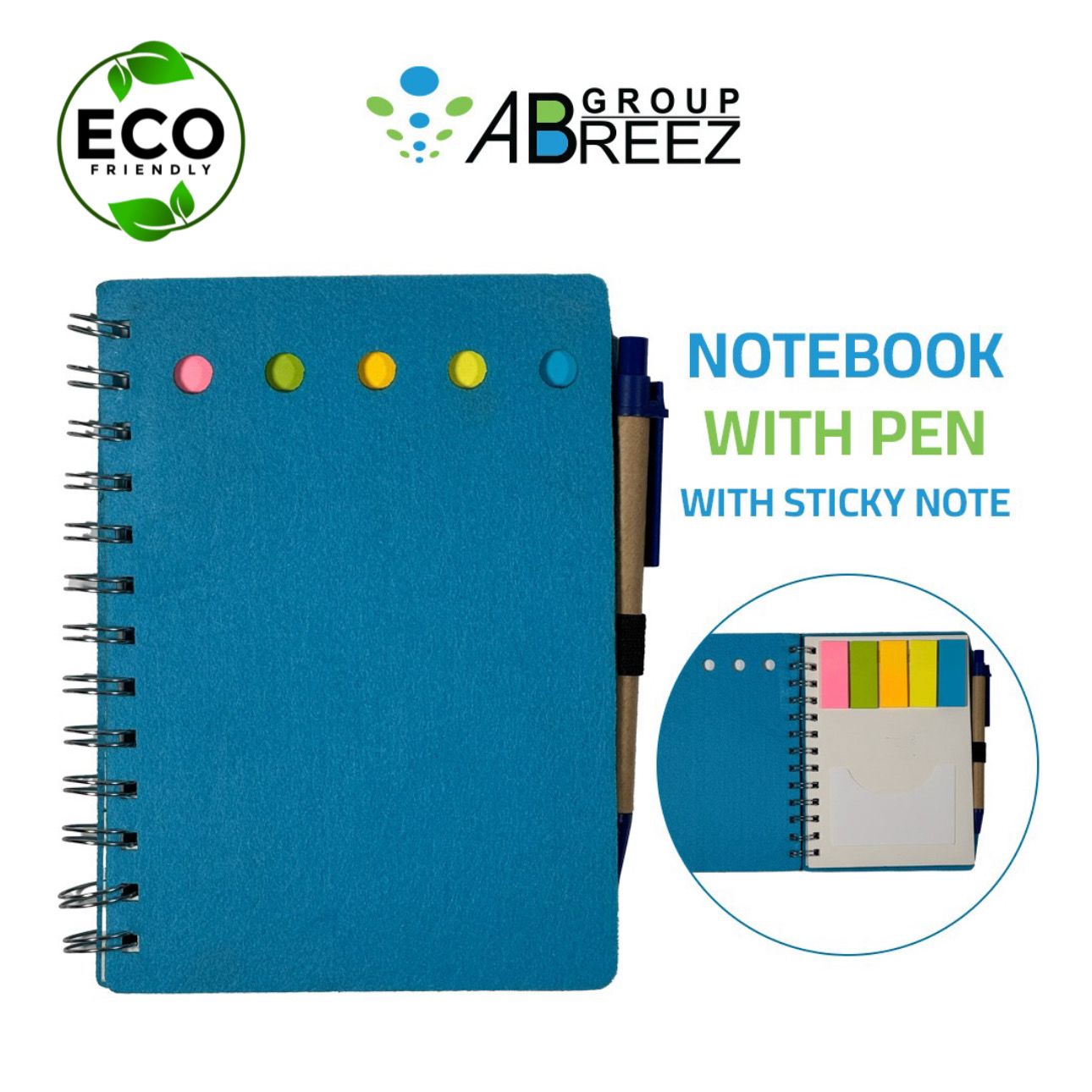 Eco-friendly Notebook Set with a Pen and Sticky Notes