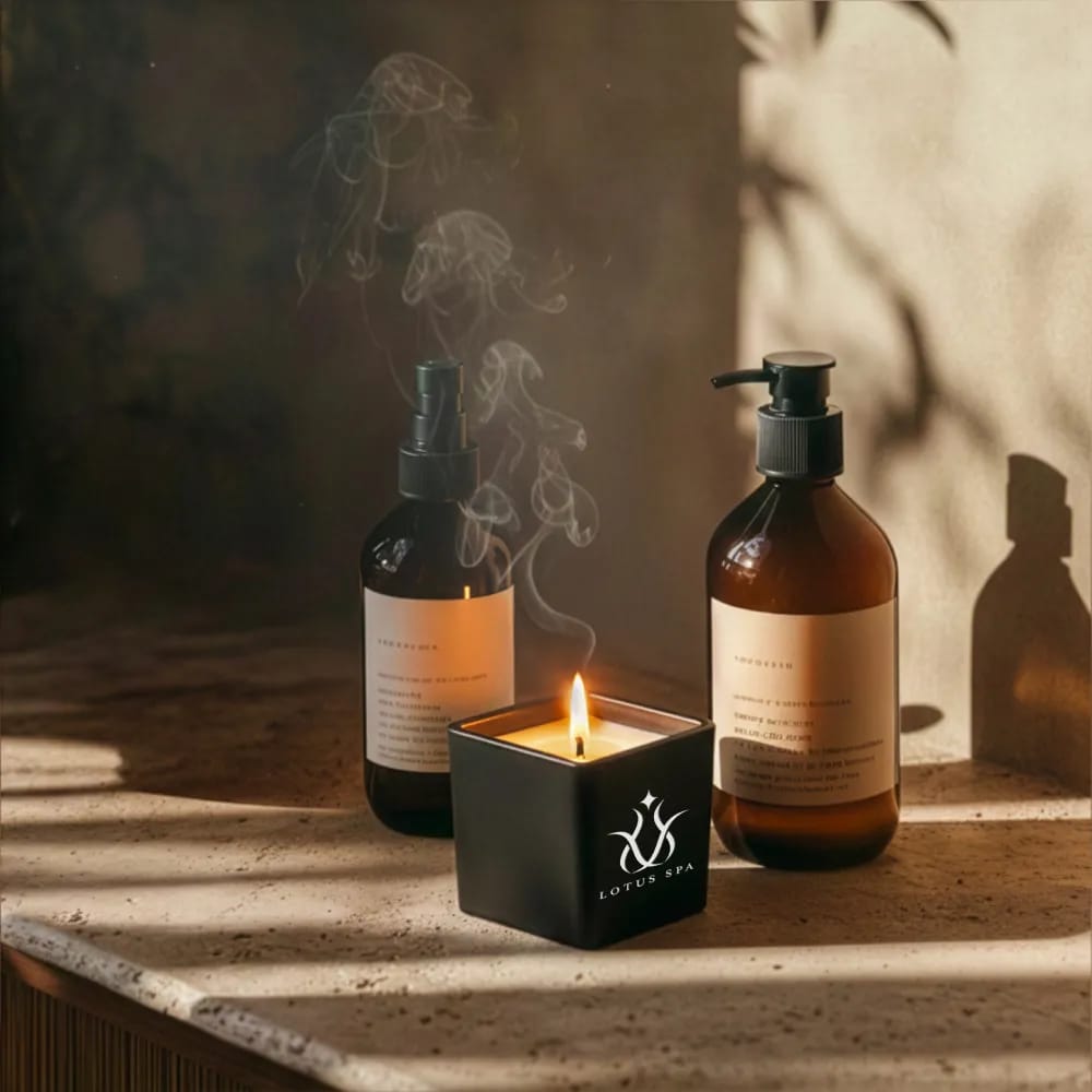Scented Candle in a Square Glass Bottle with a Bamboo Lid