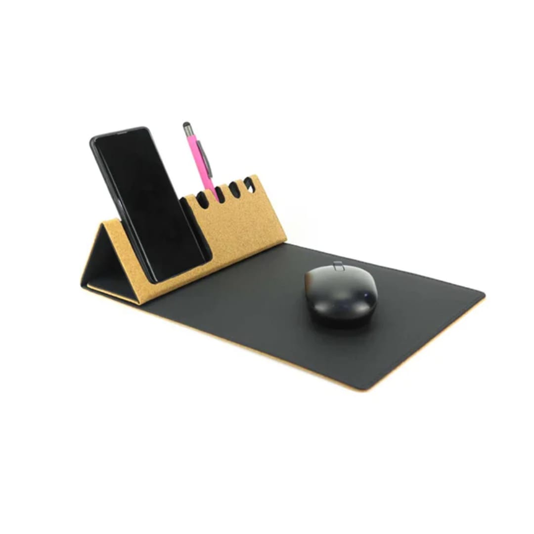 Multi-function foldable cork and PU leather mousepad