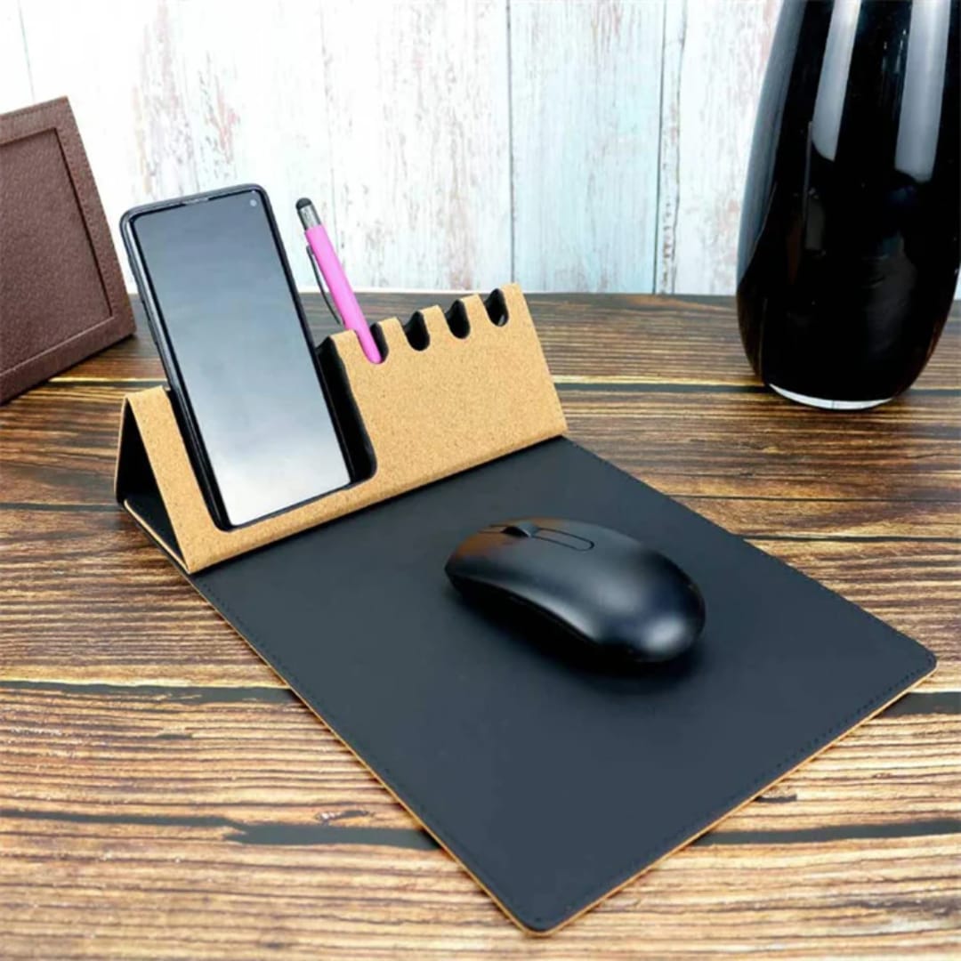 Multi-function foldable cork and PU leather mousepad