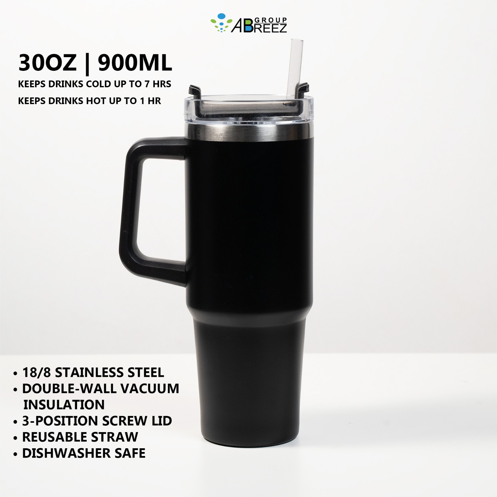 Recycled Stainless Steel Tumbler with Reusable Straw – Metal