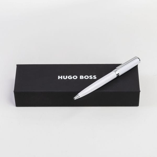 Hugo Boss Gear Icon ballpoint pen, featuring a glossy black
