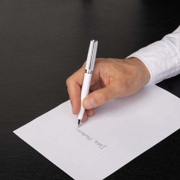 Hugo Boss Gear Icon ballpoint pen, featuring a glossy black