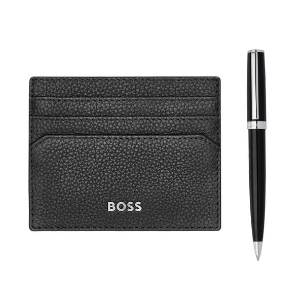 Hugo Boss Black Ballpoint Pen with Card Holder – HBSET