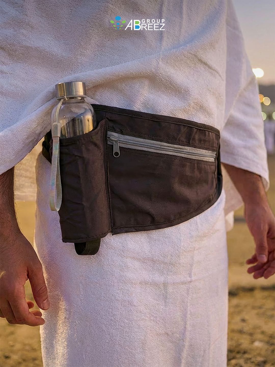 Waist bag with a water bottle holder, designed for use