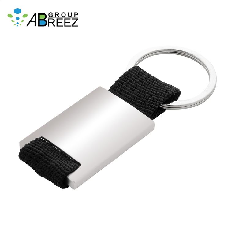 Metal Rectangular Keychain with Black Polyester Webbing