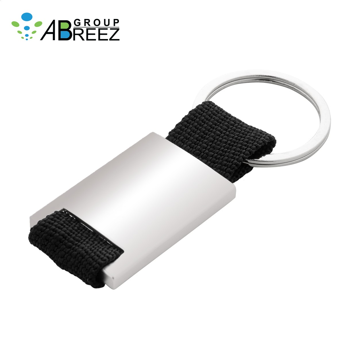 Metal Rectangular Keychain with Black Polyester Webbing