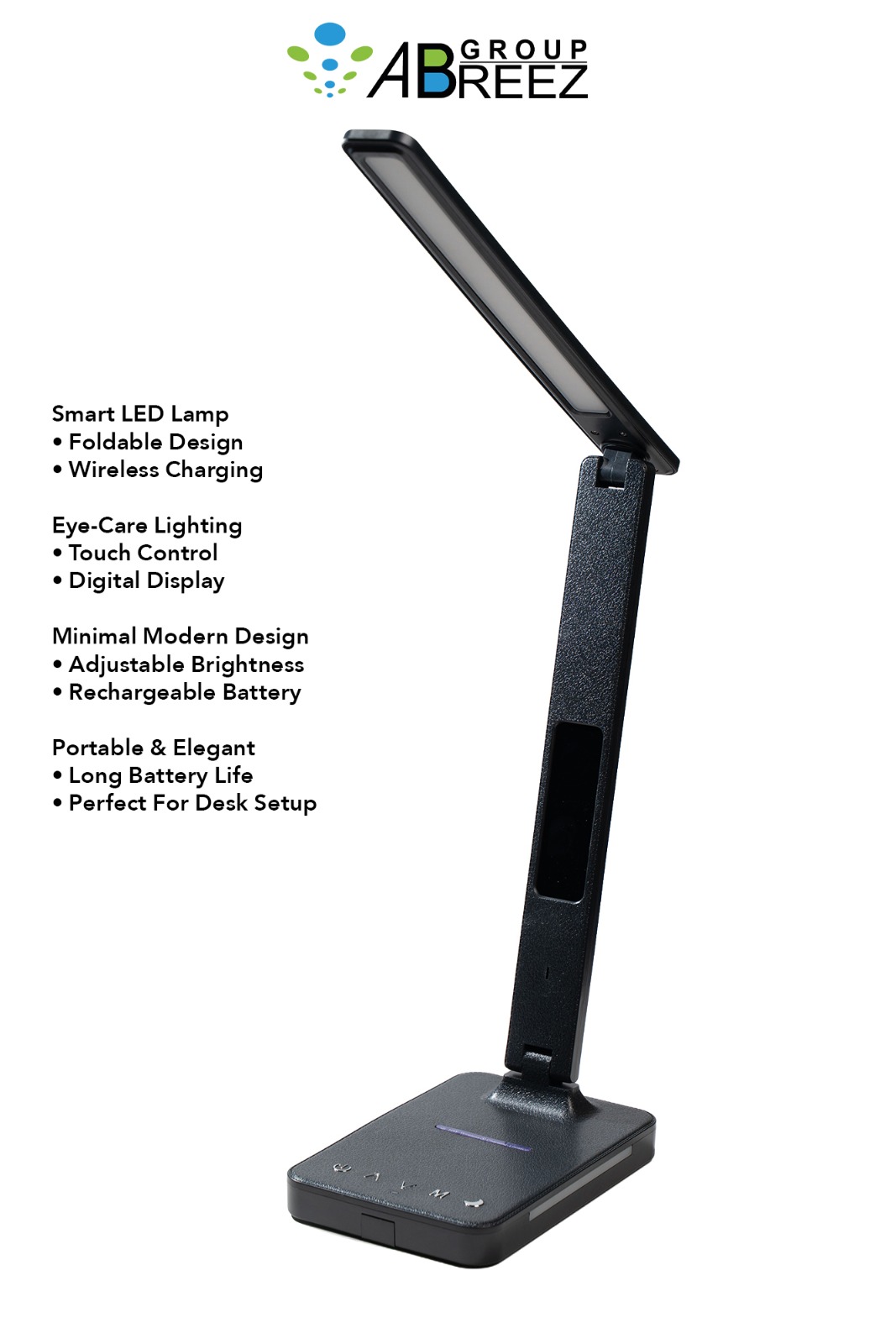 Abreez Group Black LED Desk Lamp Featuring a Foldable