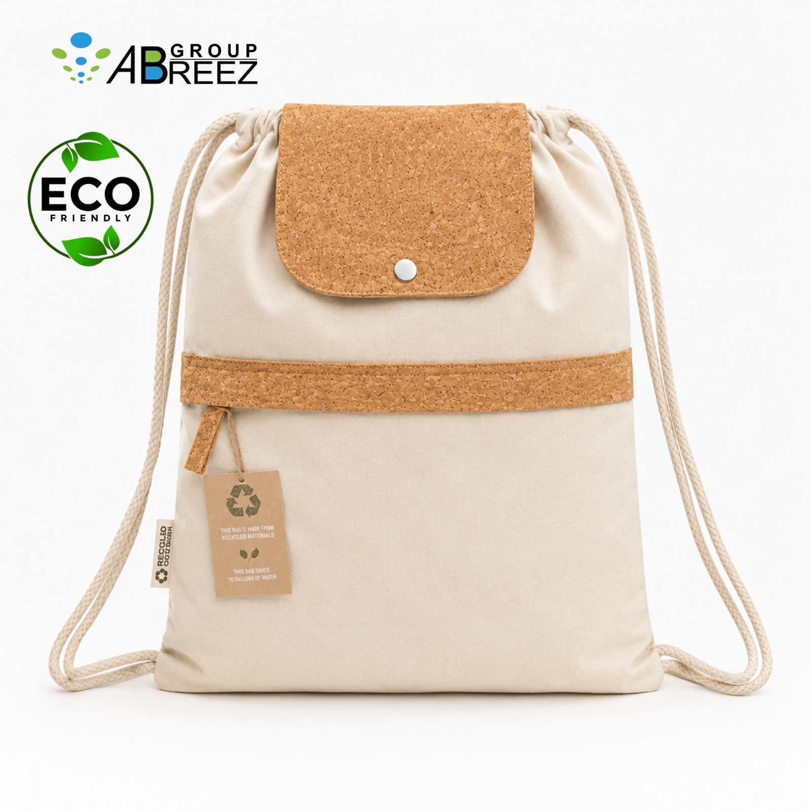 Eco-friendly Drawstring Backpack Featuring a Cork Detail