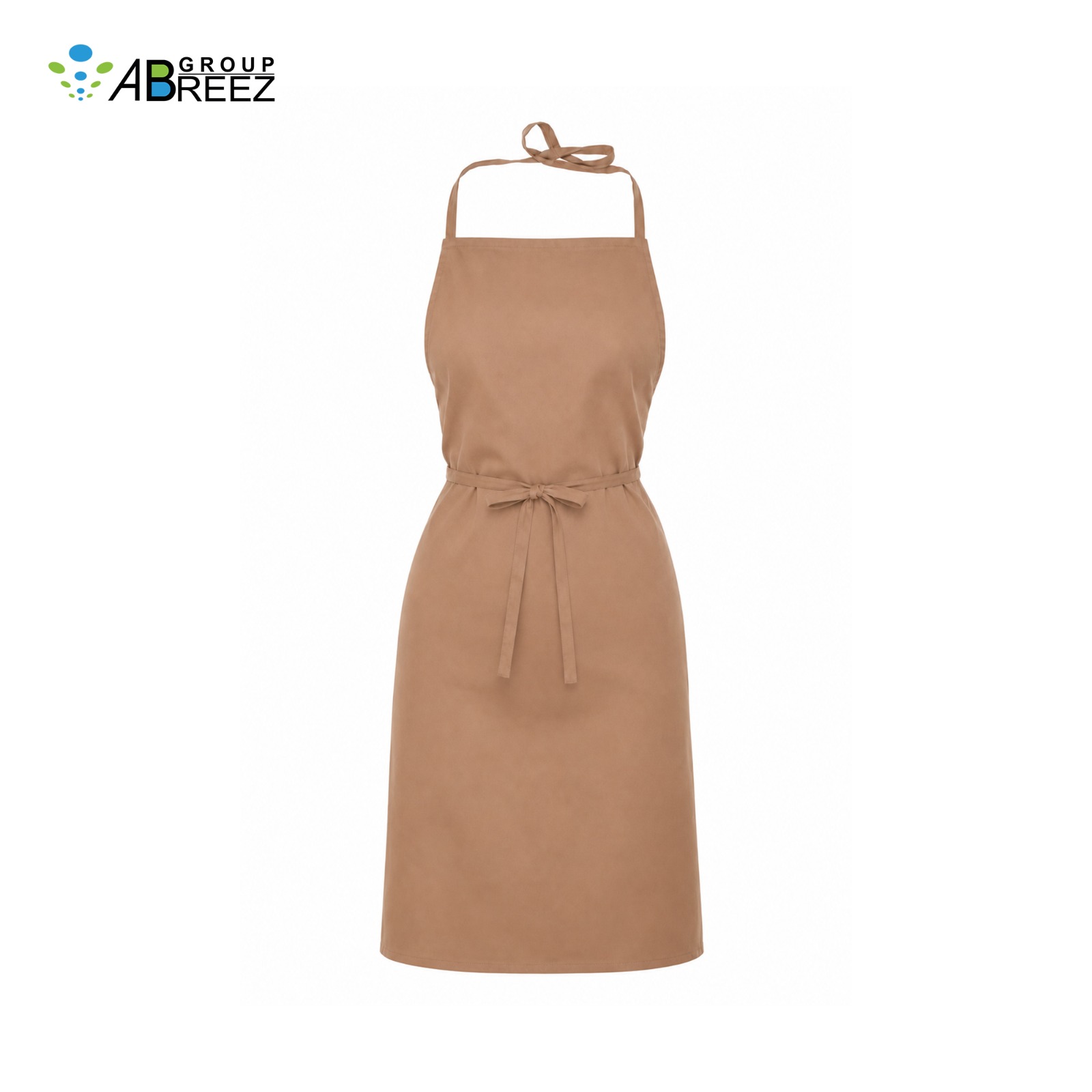 Plain Beige Bib Apron Features Adjustable Neck and Waist