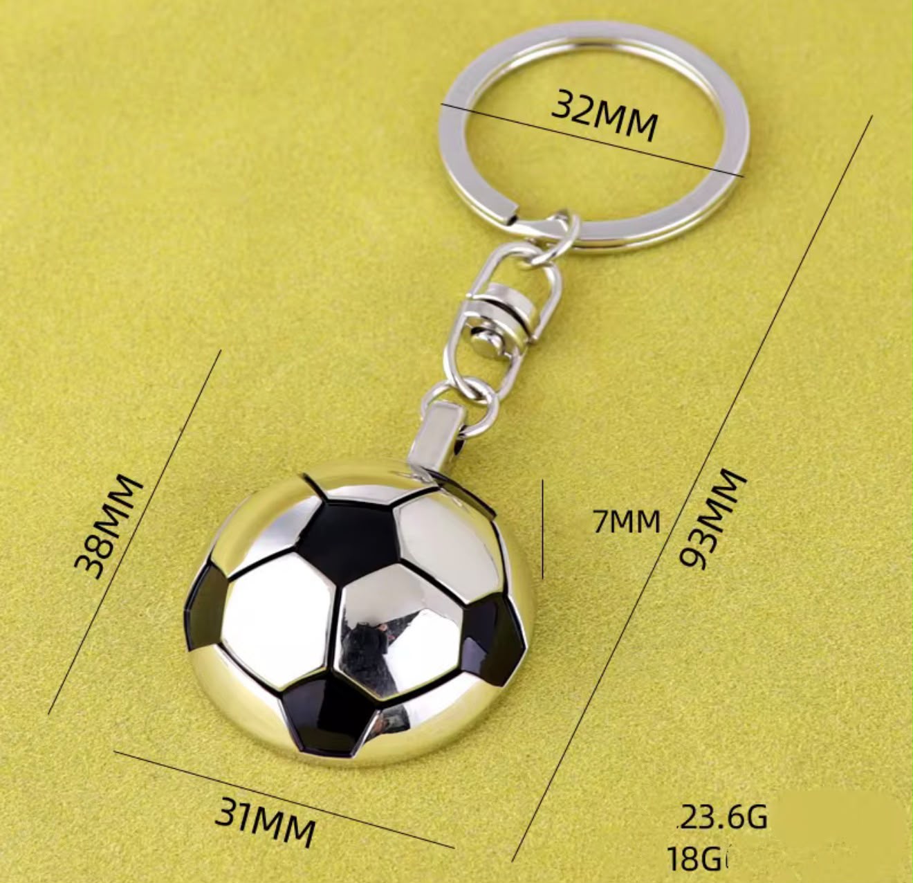 Polished zinc-alloy soccer ball keychain