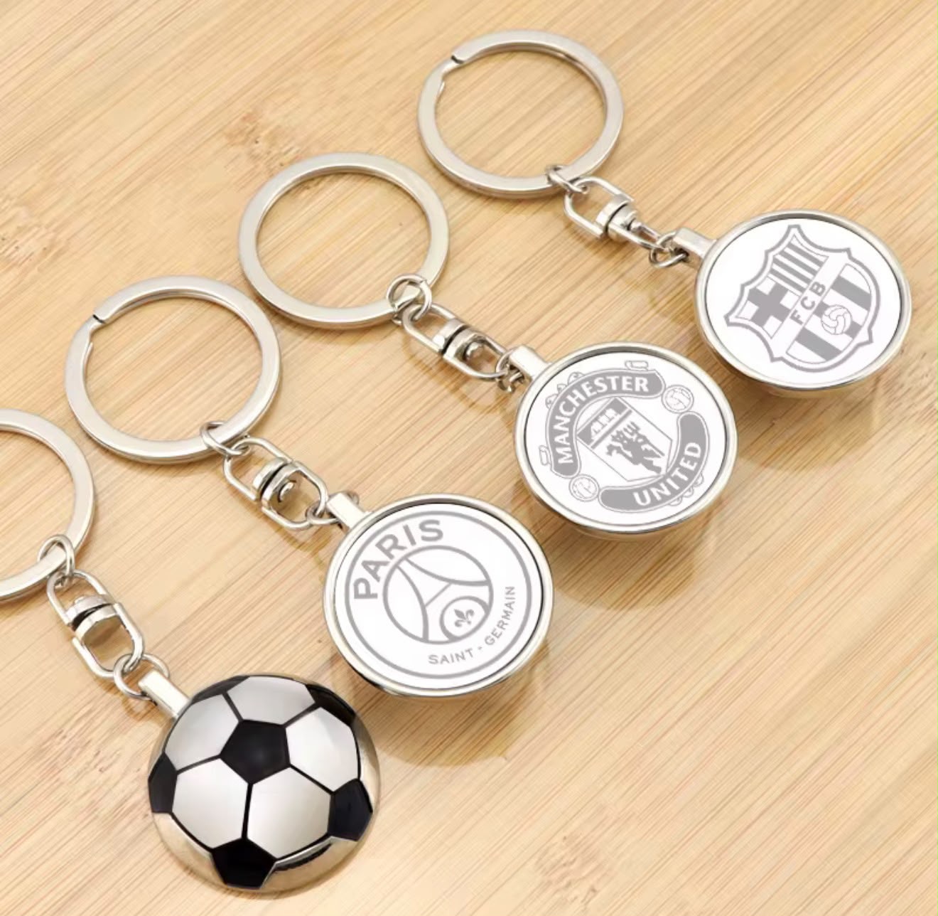 Polished zinc-alloy soccer ball keychain