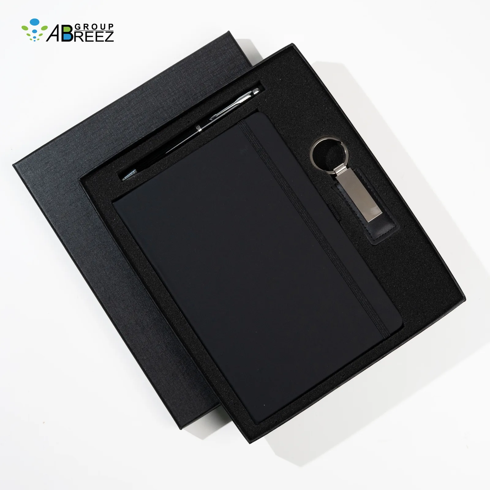 Black A5 Notebook, a Polished Metallic Ballpoint Pen