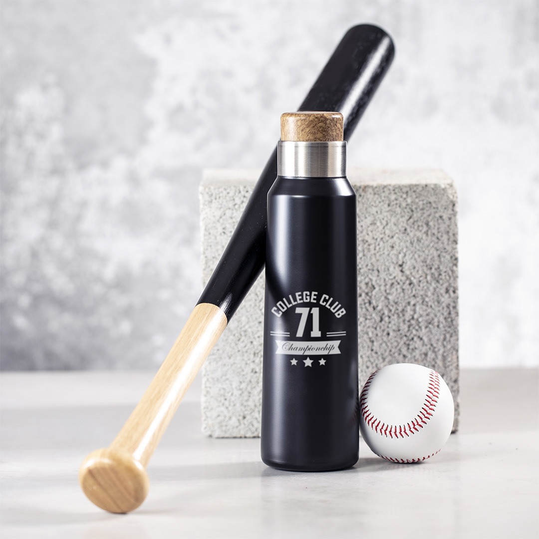 Customized Black Stainless Steel Bottle Features a "College