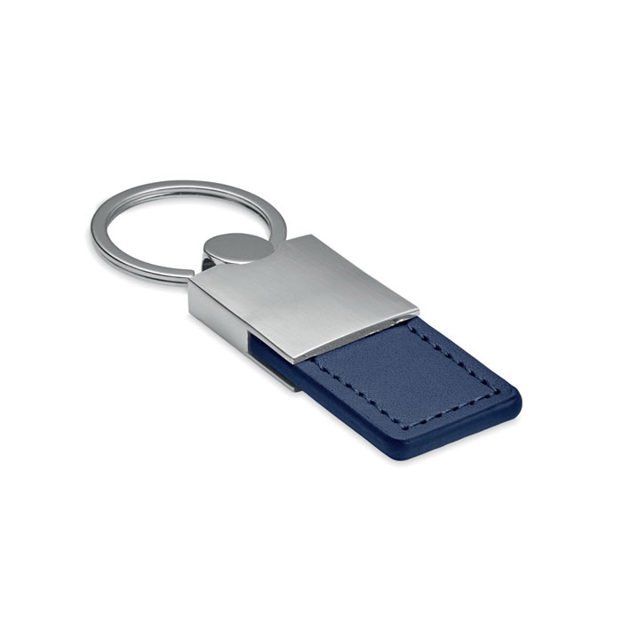 Columbus PU Leather and Metal Key Ring, Featuring a Brushed