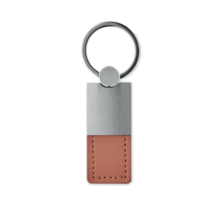Columbus PU Leather and Metal Key Ring, Featuring a Brushed