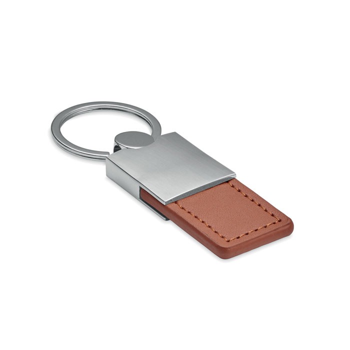 Columbus PU Leather and Metal Key Ring, Featuring a Brushed