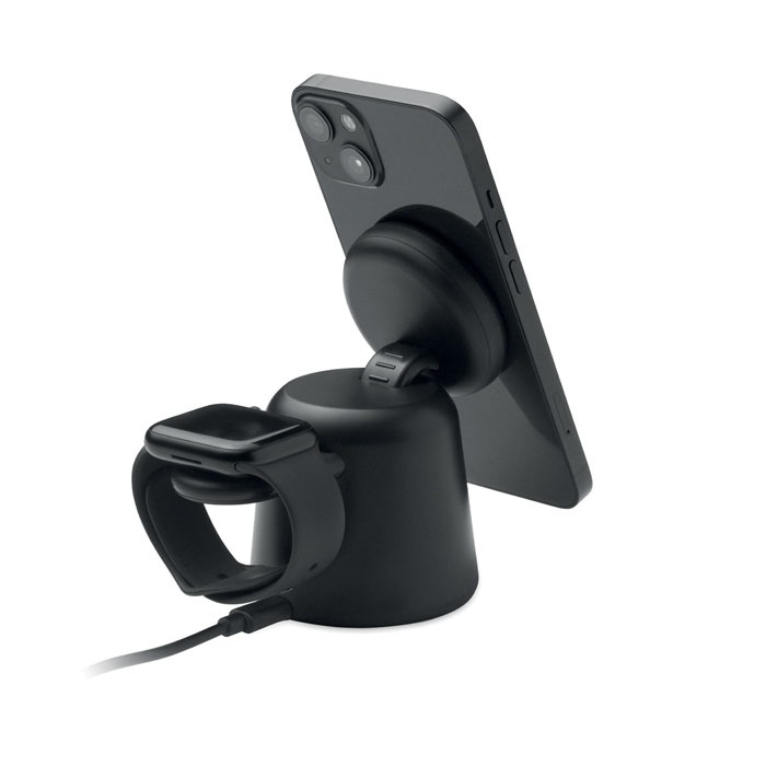SIMPA 3-in-1 wireless charger with a sleek black ABS