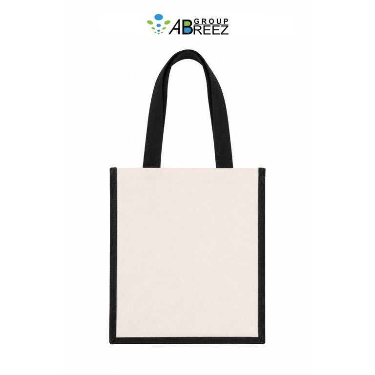 Vertical Jute Tote Bag with Canvas Panels & Reinforced Handles