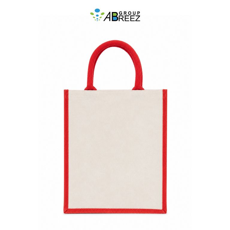 Eco-Friendly Red & Natural Cream Tote Bag with Fabric Handles