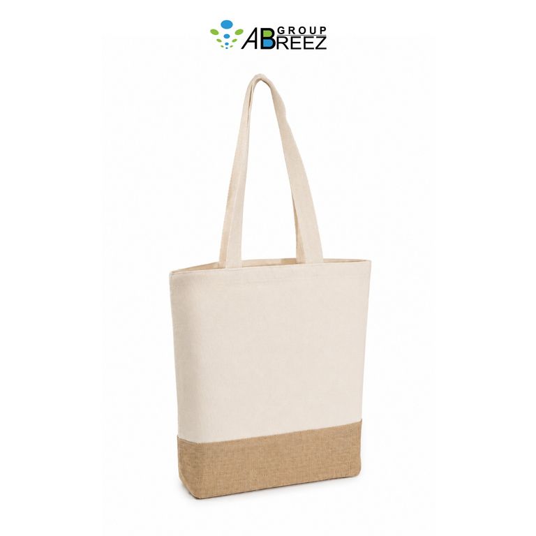 Natural Cotton Canvas Tote Bag with Woven Jute Base – Beige