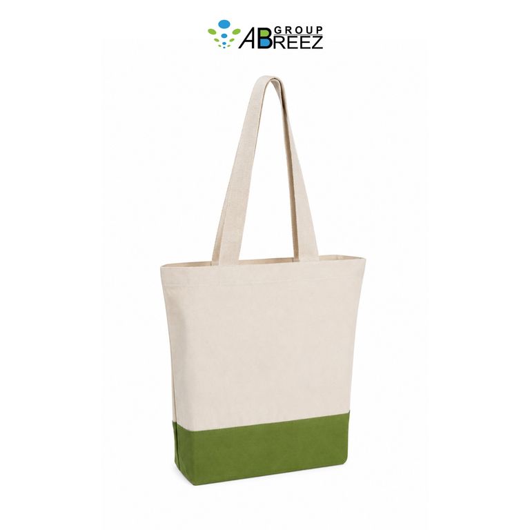 Natural Cotton Canvas Tote Bag with Woven Jute Base – Green