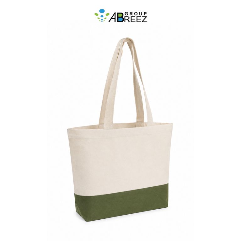 Natural Cotton Canvas Tote Bag with Woven Jute Base – Dark Green