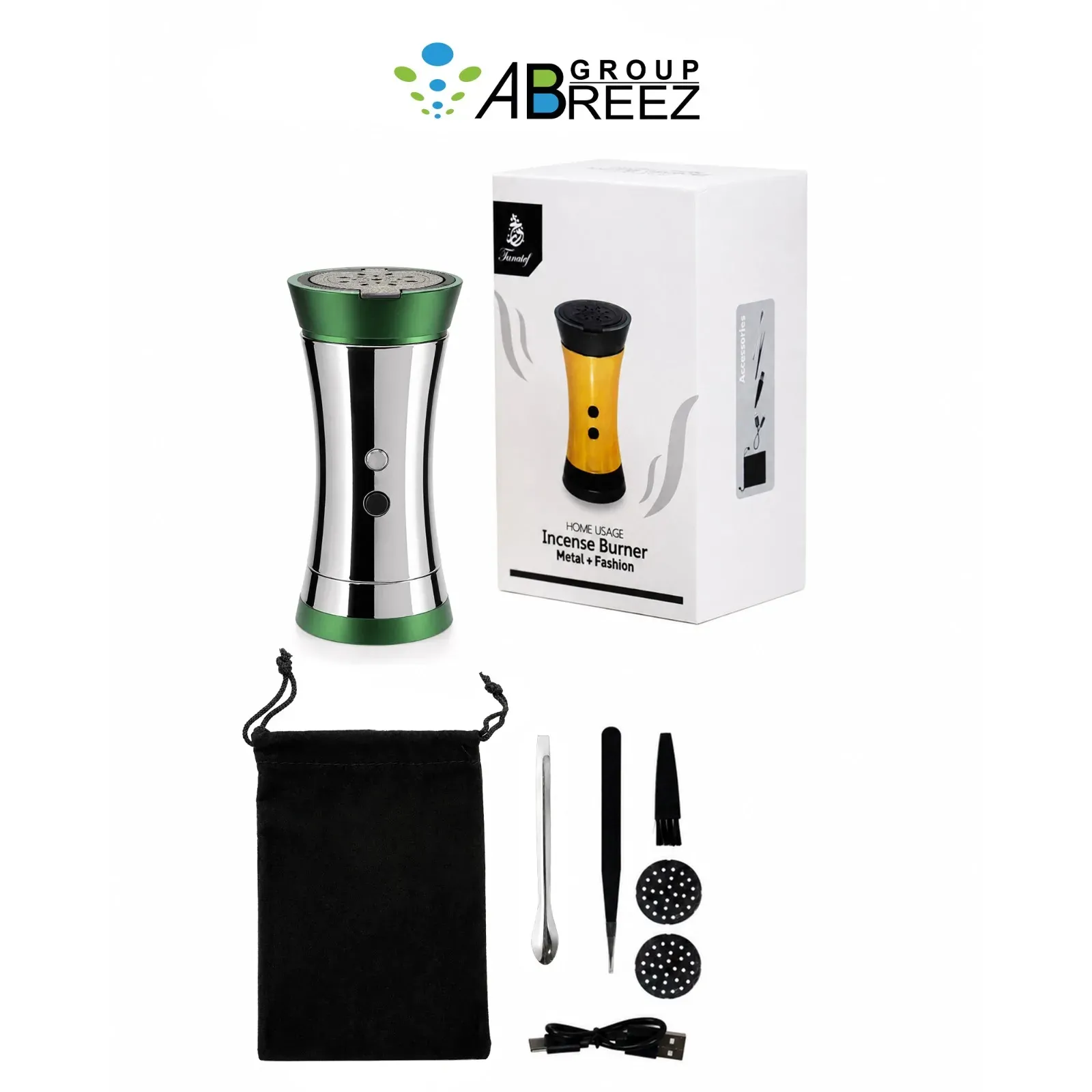 Portable USB Rechargeable Electric Bakhoor Burner Gift Set – Gold