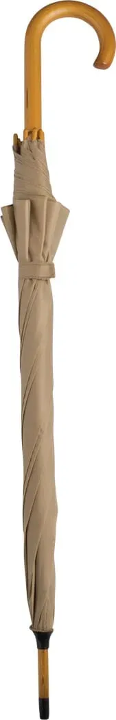 مظلة عصا كلاسيكية بيج بمقبض خشبي منحني