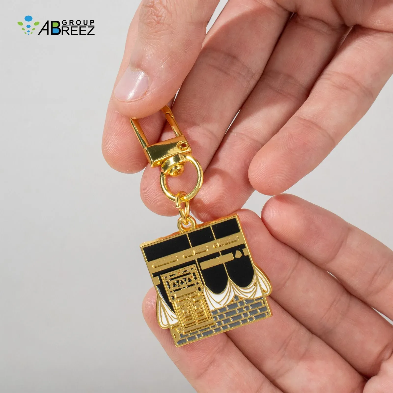 Gold-Plated Holy Kaaba Keychain with Black Enamel Details