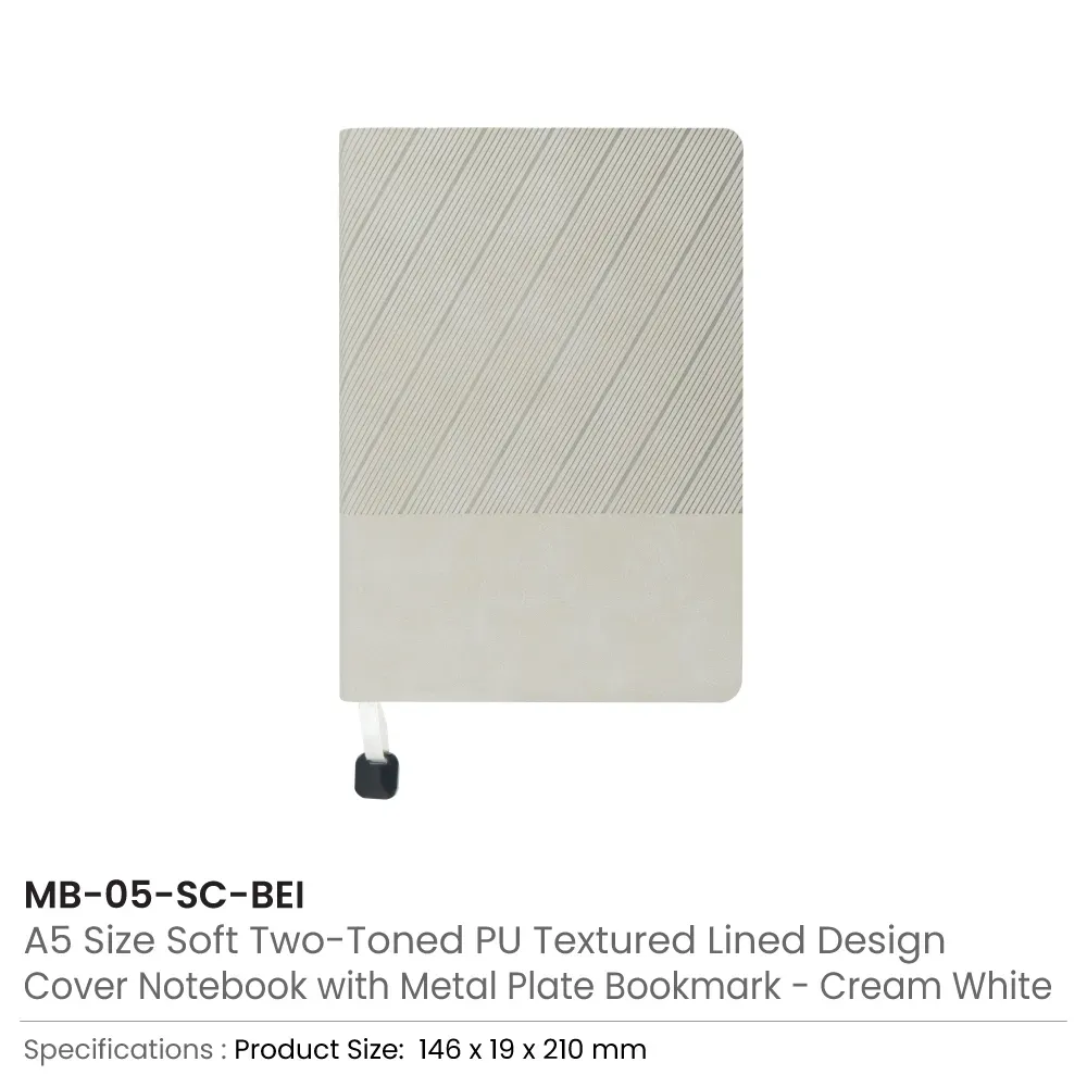 Soft PU Cover Notebooks in A5 Size with Metal Plate Bookmark