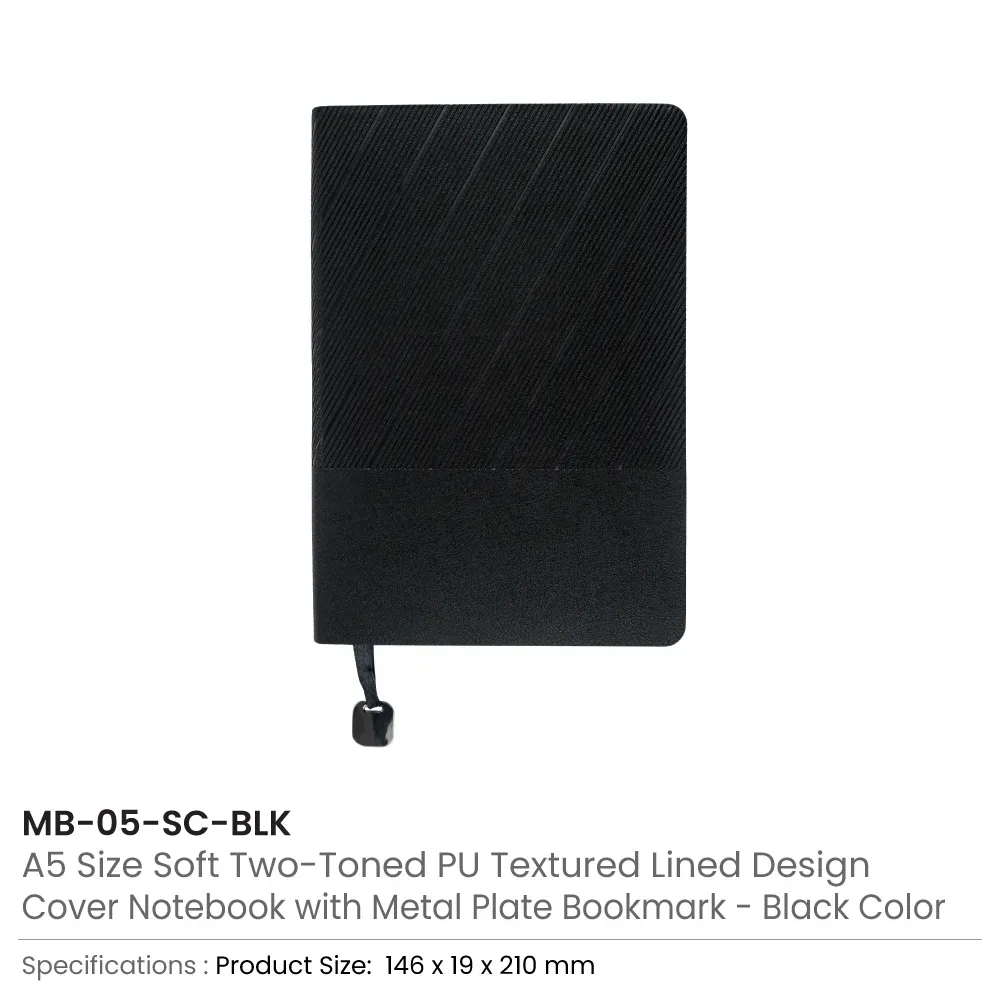 Soft PU Cover Notebooks in A5 Size with Metal Plate Bookmark