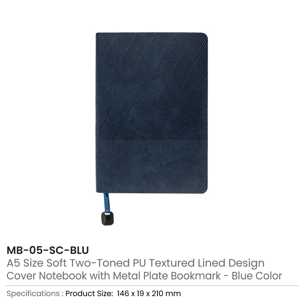 Soft PU Cover Notebooks in A5 Size with Metal Plate Bookmark