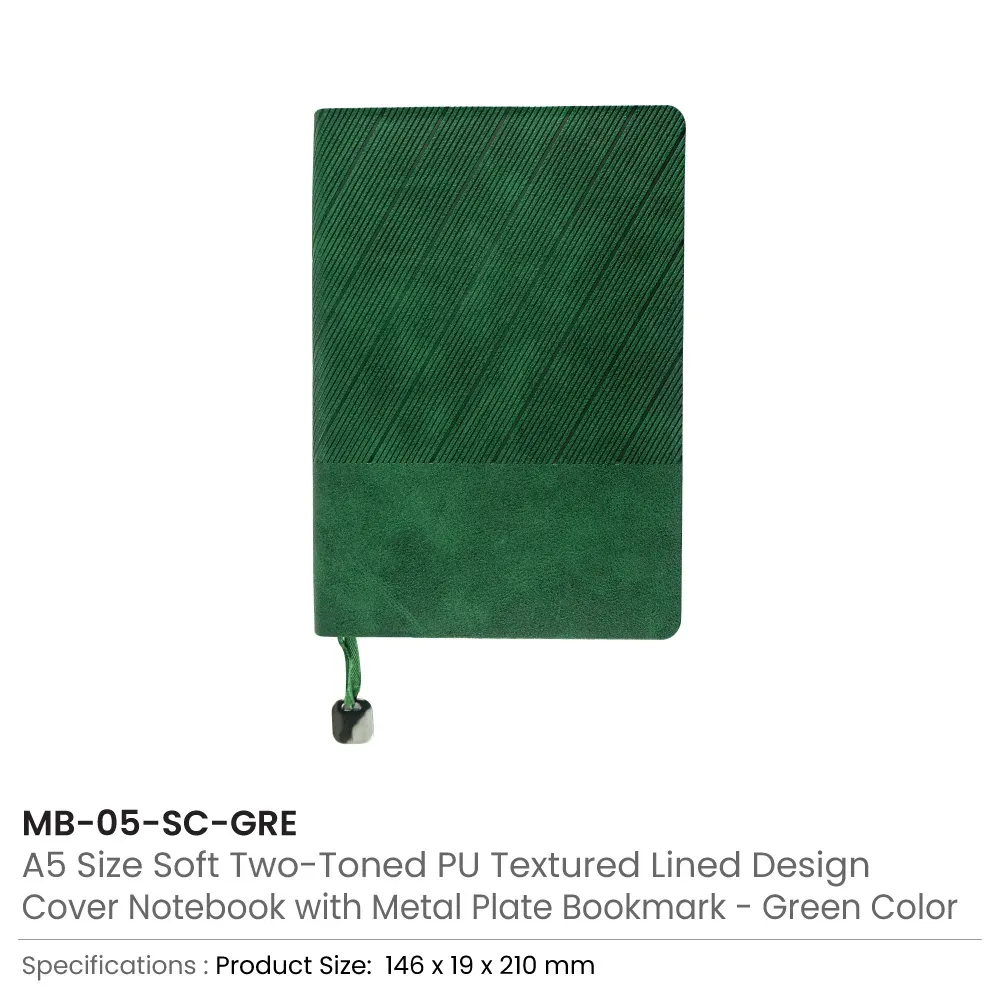 Soft PU Cover Notebooks in A5 Size with Metal Plate Bookmark