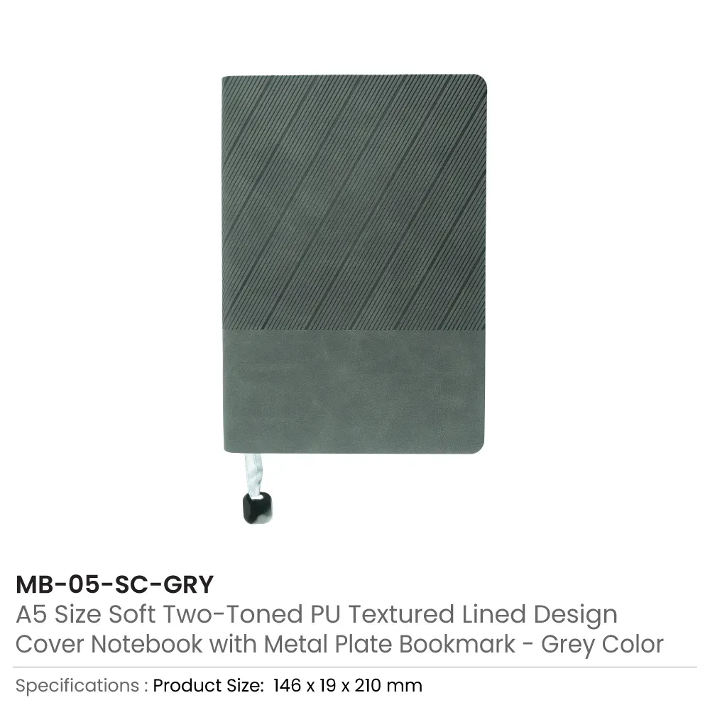 Soft PU Cover Notebooks in A5 Size with Metal Plate Bookmark