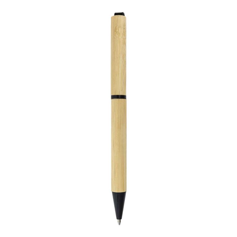 Twist-Action Bamboo Ball Pen with Metal Clip - Blue Ink