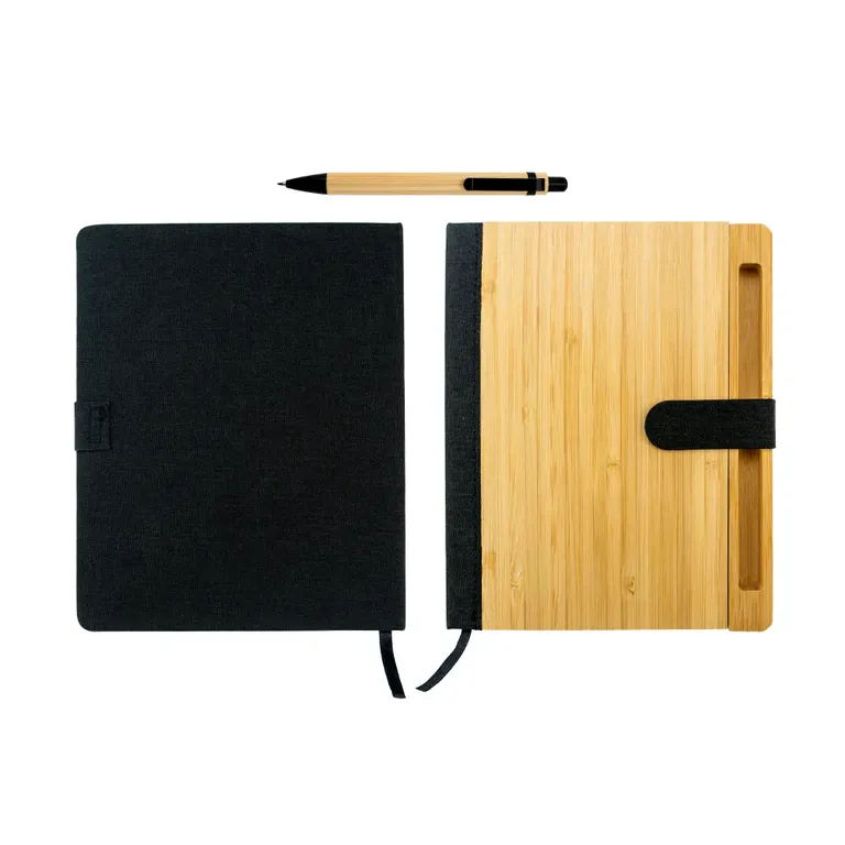 A5 Bamboo & rPET Notebook with Pen, Bookmark & Magnetic Closure