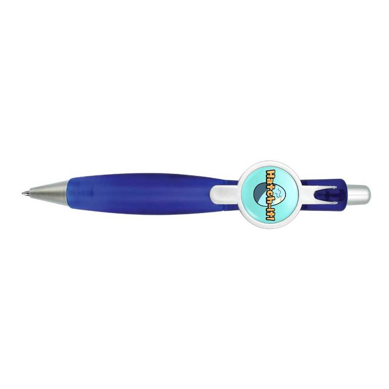 Big Logo Plastic Pen with Epoxy Dome - 21mm Print Area, Blue