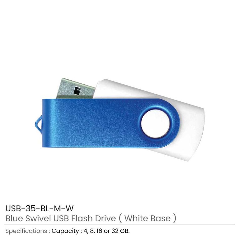 Matte Blue Swivel USB Flash Drives – Custom Branded