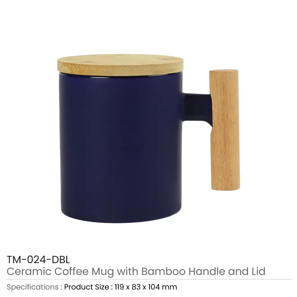 Ceramic Coffee Mugs with Bamboo Handle and Lid 380ml